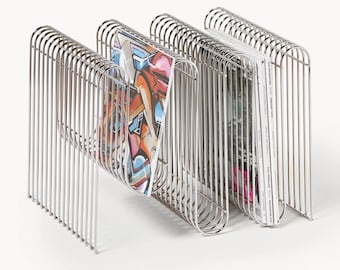 Stylish Chrome Magazine, Vinyl and Book Holder, stainless steel, designer storage