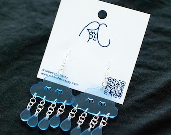 Boucles d'oreilles en acrylique bleu nuage de pluie, découpées au laser, argent hypoallergénique