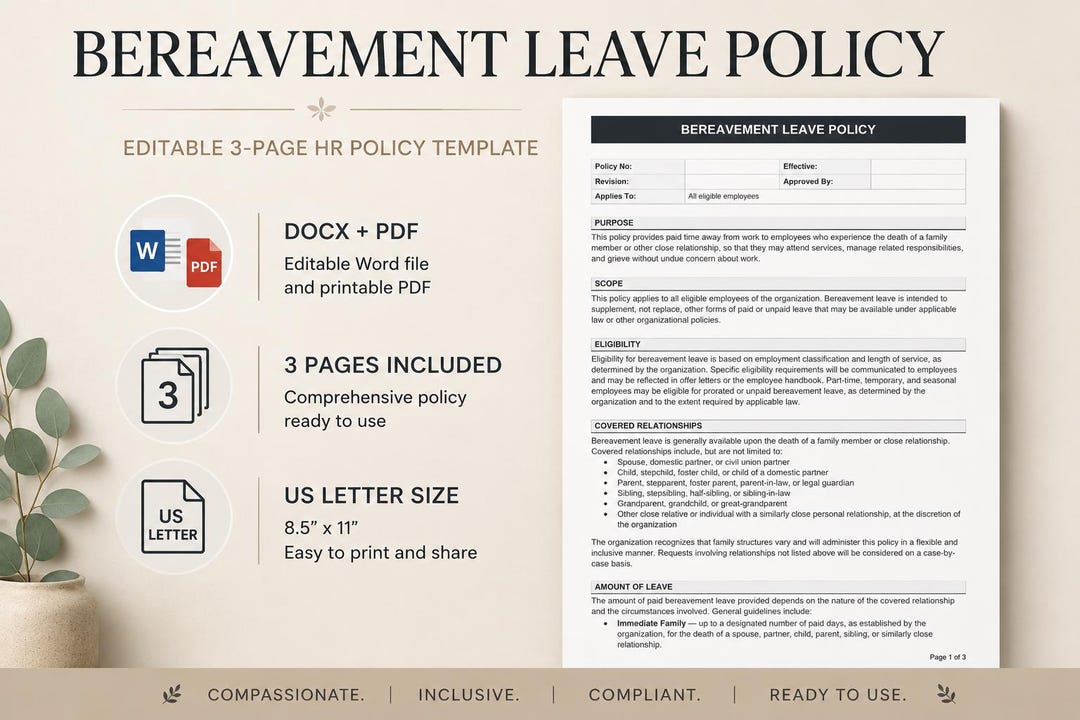 Bereavement Leave Policy Template | Employee Leave Policy | HR Policy ...