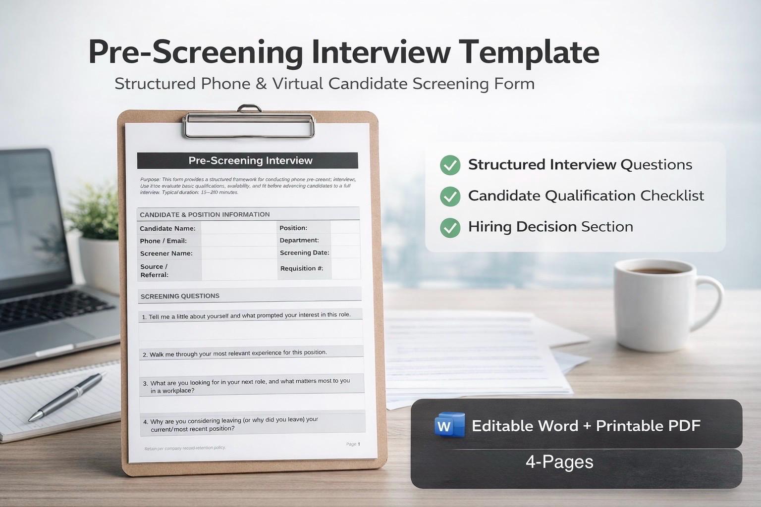 Pre-screening Interview Template | Candidate Screening Form | Recruiter ...