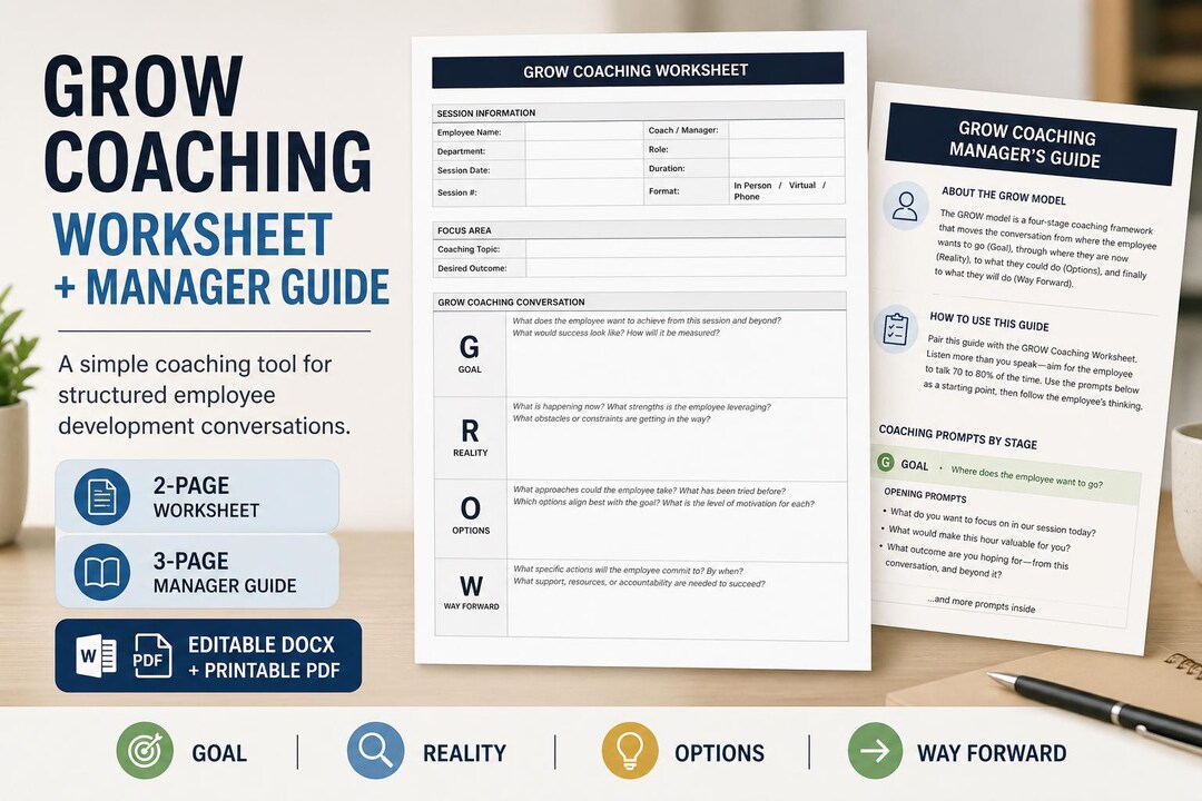 Grow Coaching Worksheet.pdf GROW Coaching Worksheet and Manager Guide - Etsy