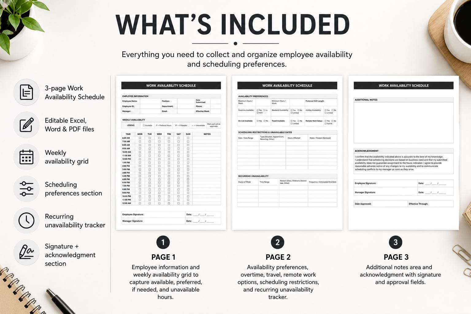 Weekly Availability Template.pdf Work Availability Schedule Template | Employee Availability Form ...