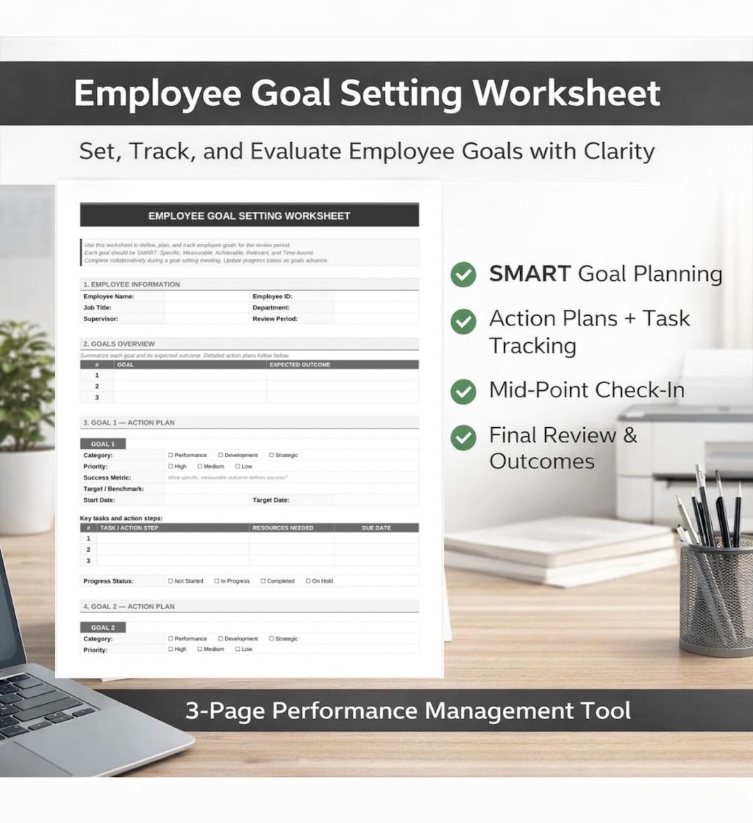 Employee Goal Setting Worksheet | Performance Review Template - Etsy