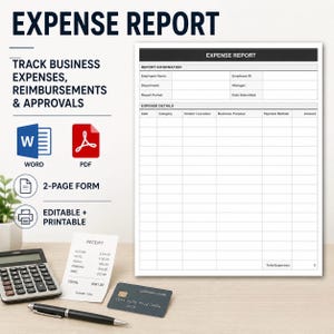 Employee Expense Report Form for Reimbursements, Mileage, Receipts and Approvals – Word & PDF