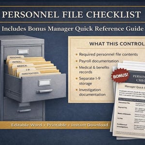 Personnel File Checklist Includes Bonus Manager Quick Reference Guide