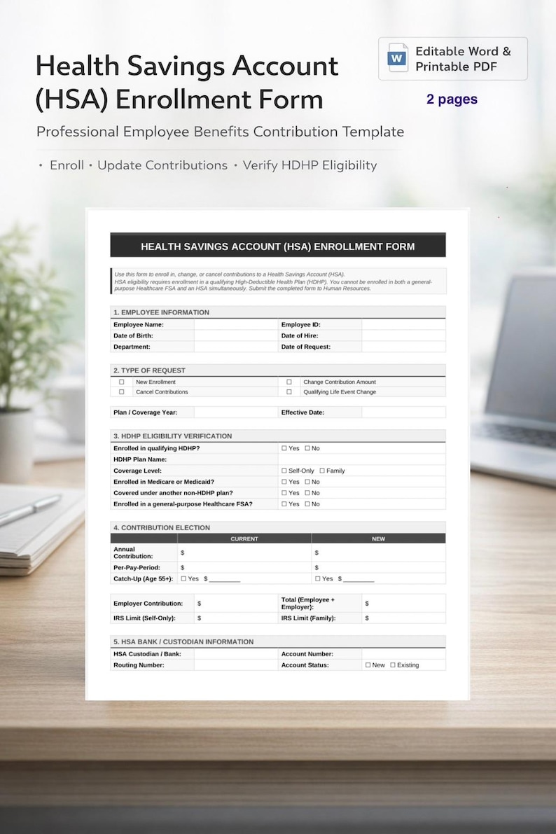 HSA Enrollment Form Template | Editable Employee Contribution Form - Etsy