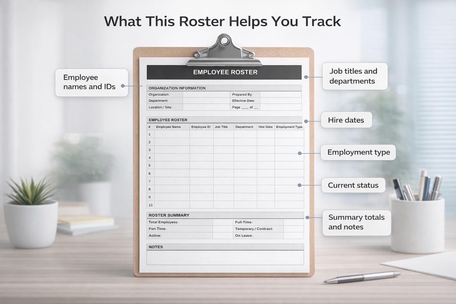 Employee Roster Template | 2-page HR Staff List (digital Download) - Etsy