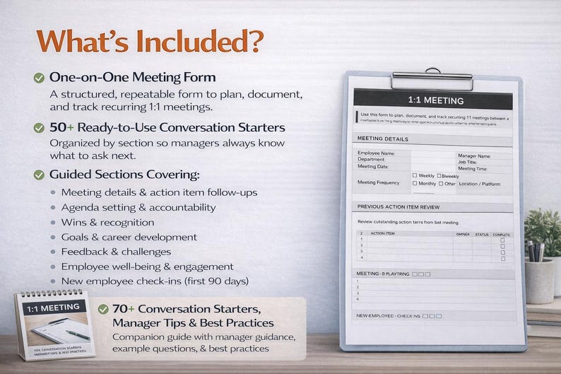 Manager Conversation Form One-on-one Meeting Form + Conversation Starters | Editable 1:1 Manager ...
