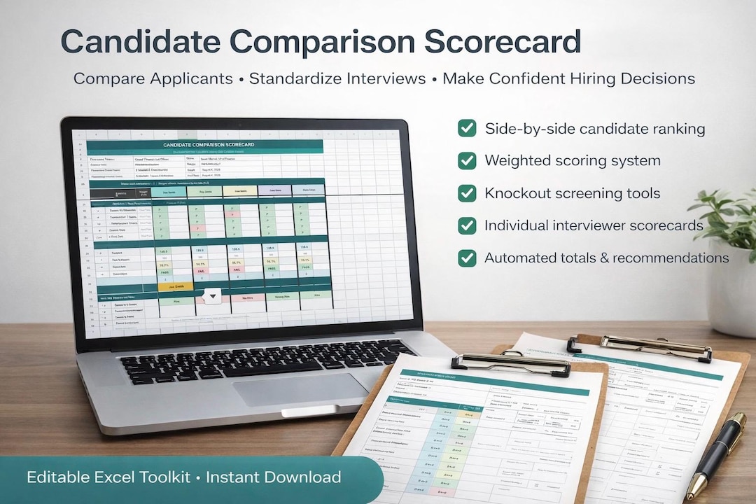 Candidate Comparison Scorecard Excel | Interview Scoring & Hiring ...