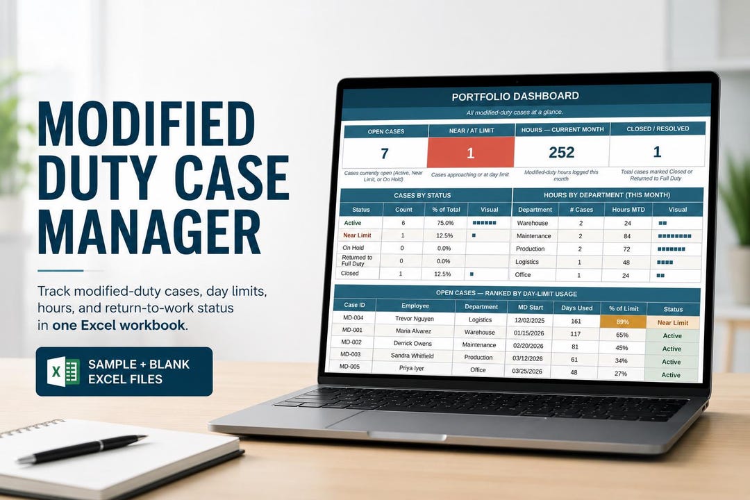 Modified Duty Case Manager Excel Tracker - Etsy