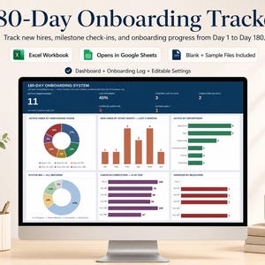 180-Day Onboarding Tracker Excel | New Hire Dashboard, Check-In Log (Digital Download)