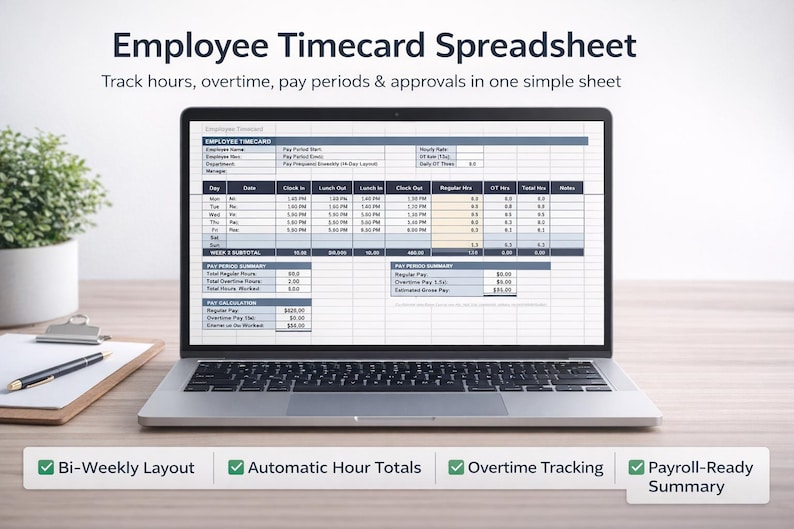 Employee Timecard Excel Template | Biweekly Timesheet With Overtime ...