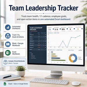 Excel-instrumentpanel för teamledarskapsspårning för enskilda möten, teamhälsa, mål och åtgärdspunkter