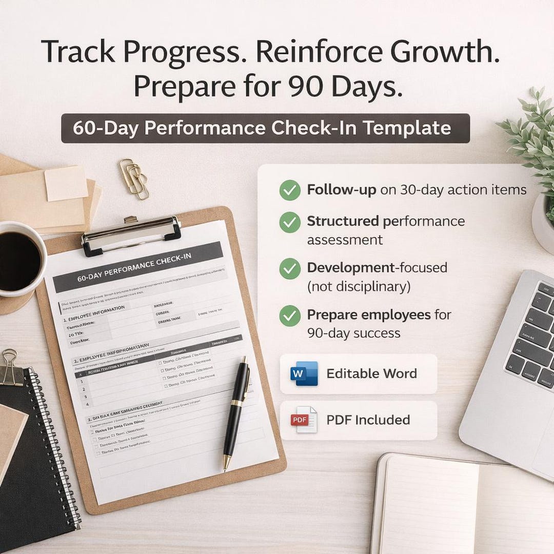 60 Day Performance Check-in Template | Employee Review Form | Editable ...
