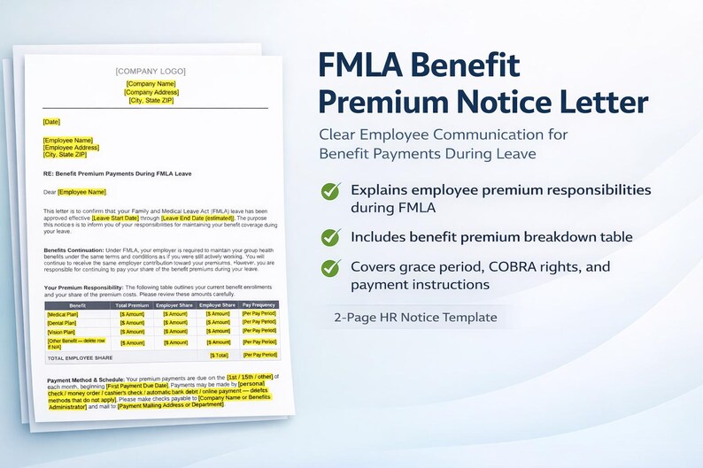 FMLA Benefit Notice Letter | Employee Leave Payment Template - Etsy