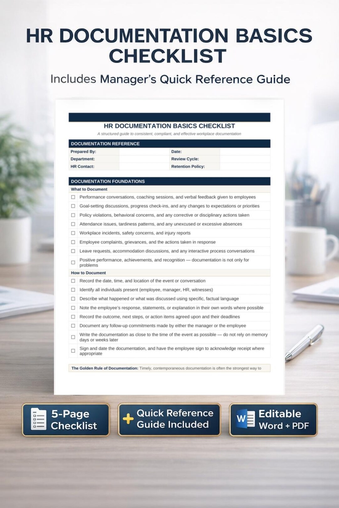 HR Documentation Basics Checklist + Quick Reference Guide - Etsy
