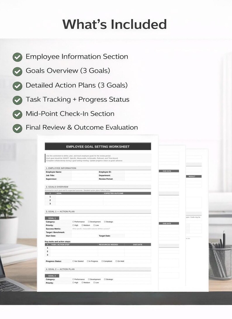 Employee Goal Setting Worksheet | Performance Review Template - Etsy