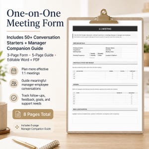 One-on-One Meeting Form + Conversation Starters | Editable 1:1 Manager Template
