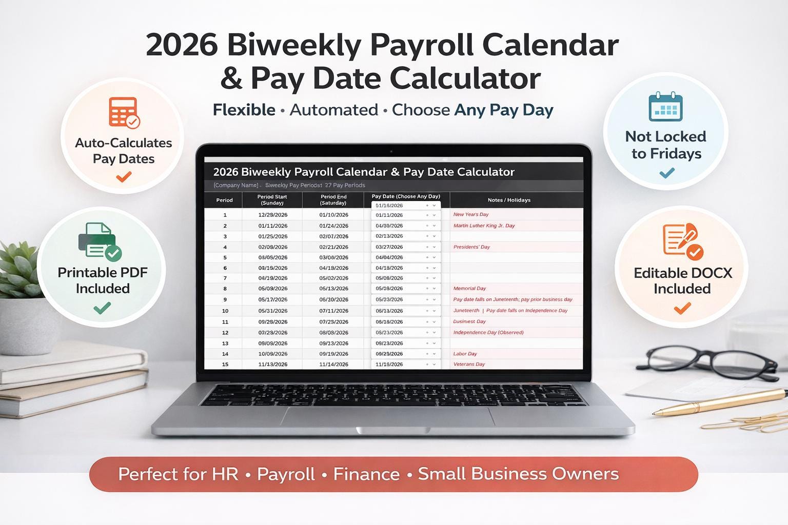 2026 Payroll Calculator & Calendar Template | Biweekly Pay Schedule