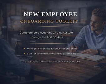 New Employee Onboarding Toolkit | Complete 90-Day Onboarding System | Editable HR Templates (PDF & Word)