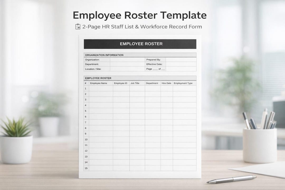 Employee Roster Template | 2-page HR Staff List (digital Download) - Etsy