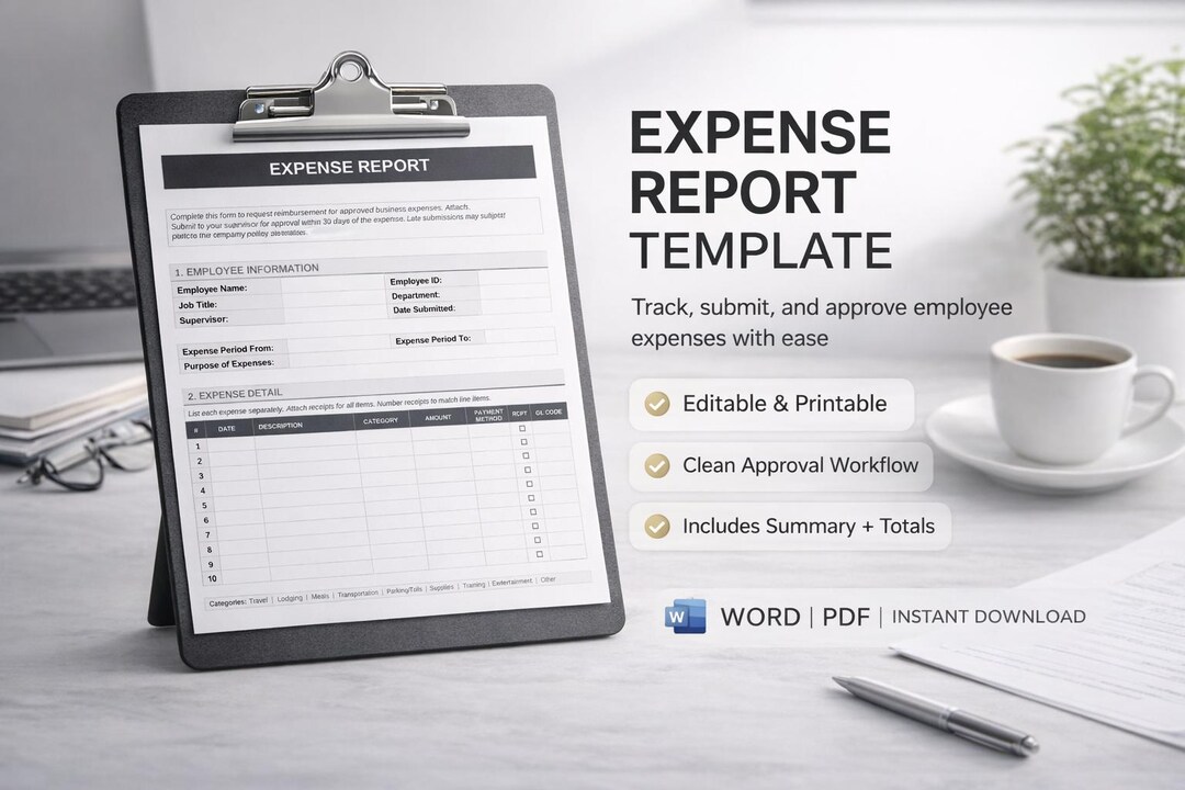 Expense Report Template | Employee Reimbursement Form | Editable Word ...