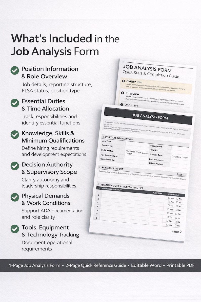 Job Analysis Form Template | HR Role Evaluation Toolkit (word, PDF) - Etsy