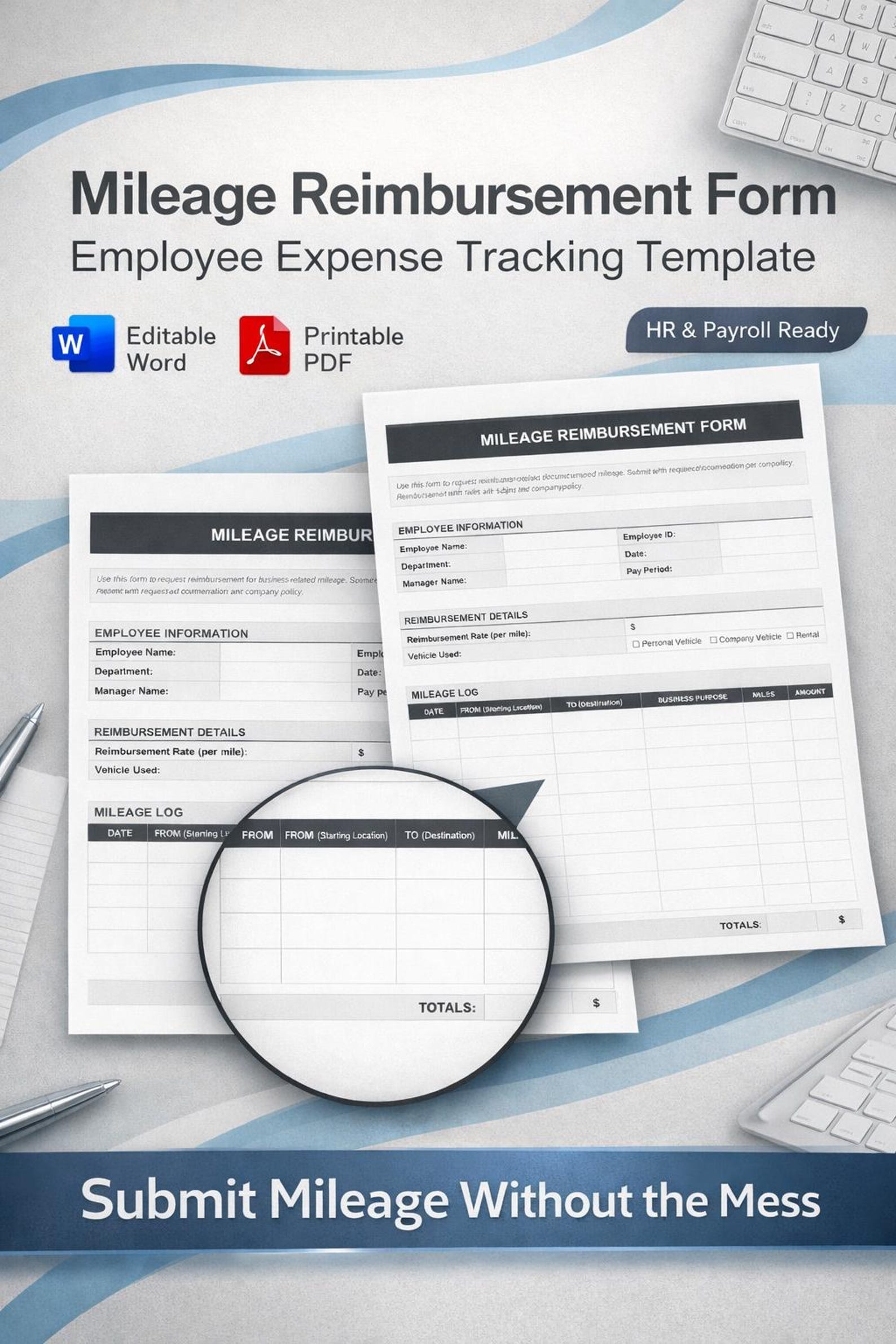 Mileage Reimbursement Form | Mileage Log Template | Employee Expense ...