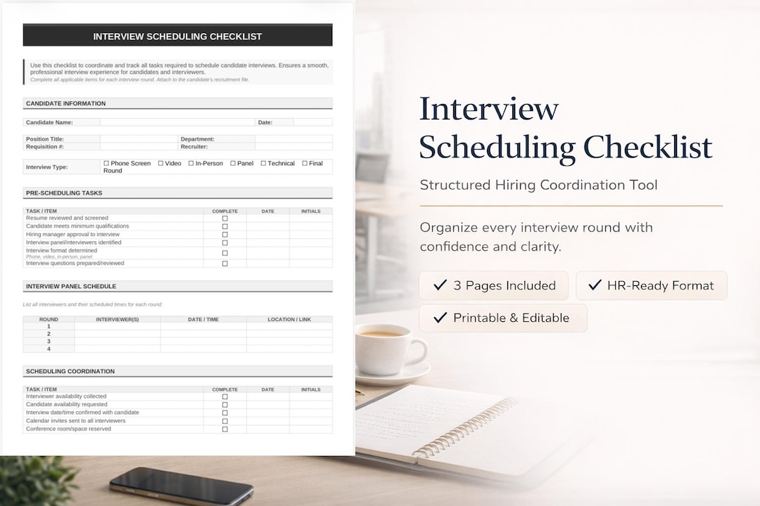 Interview Scheduling Checklist Template | HR Hiring Planner - Etsy