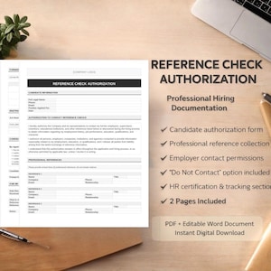 May include: A reference check authorization form with the title "REFERENCE CHECK AUTHORIZATION" and the text "Professional Hiring Documentation." The form includes sections for candidate information and professional references. It is a PDF document.