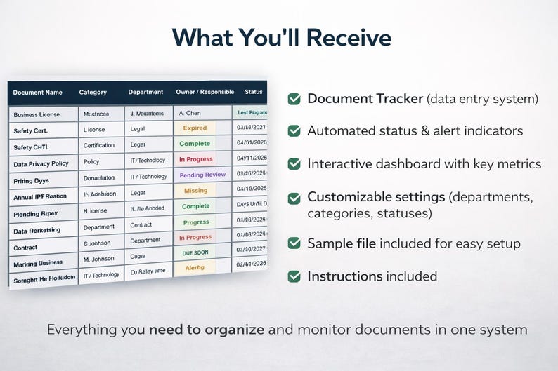 Document Tracker Excel Template With Dashboard - Etsy