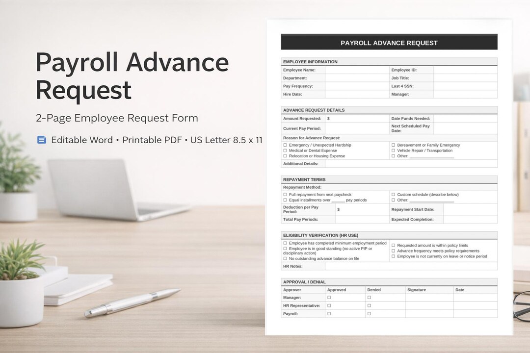 Payroll Advance Request Form - Etsy