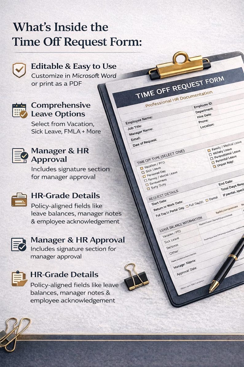 Form Timetitle Employee Time off Request Form | PTO and Leave Request | Editable HR ...