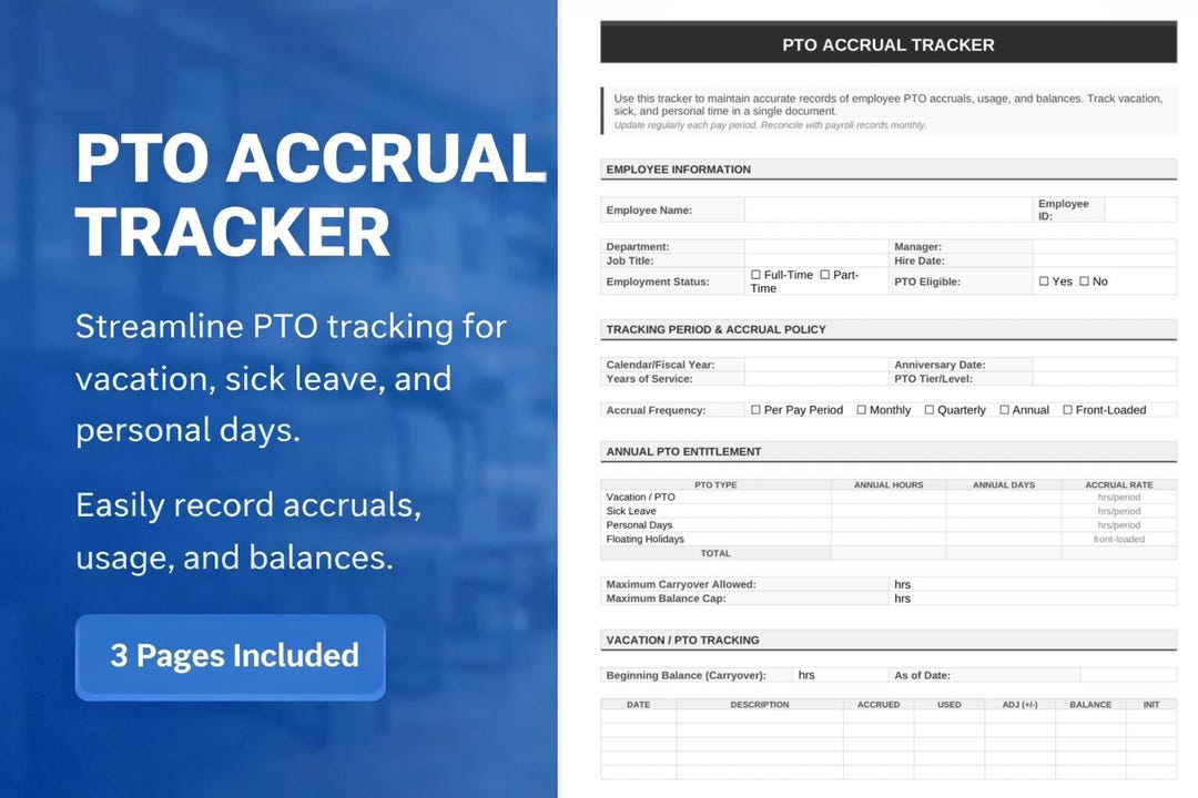 Pto In Pdf PTO Accrual Tracker Template | Vacation and Sick Leave Log (printable ...
