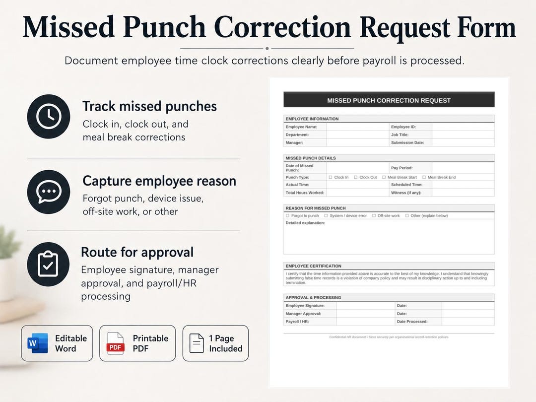 Loading Punch Human Form Missed Punch Correction Request Form - Etsy