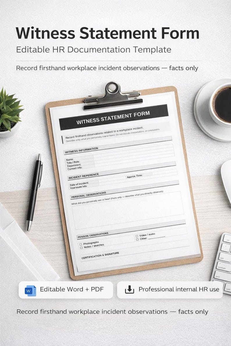 Witness Statement Editable Witness Statement Form for Workplace Investigations - Etsy