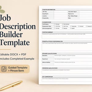 Job Description Builder Template | Editable Job Description Form, HR Job Description Template, DOCX & PDF with Completed Example