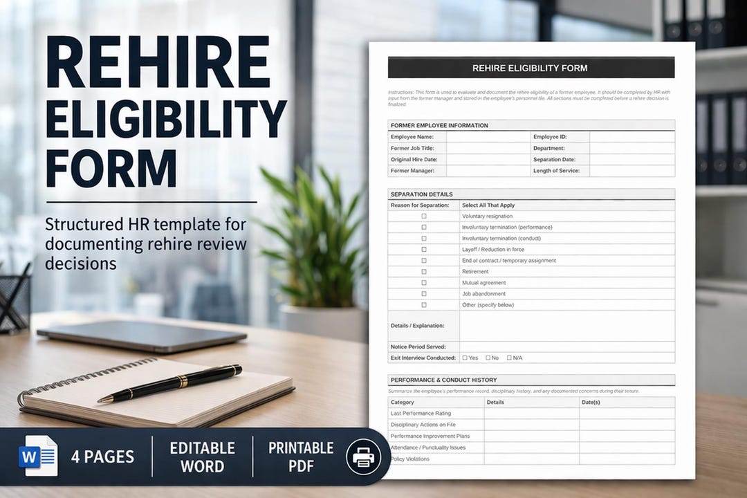 Rehire Eligibility Form Template - Etsy