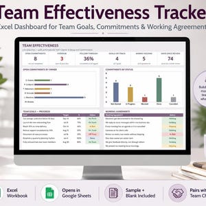 Teameffektivitäts-Tracker Excel Dashboard | Team Ziele, Zusagen & Arbeitsvereinbarungen Tracker | HR Team Ausrichtungs Tool