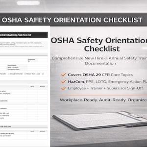 Mall för OSHA-checklista för säkerhetsorientering | Utbildning för nyanställda (PDF och Word)