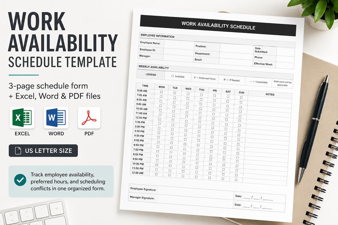 Work Availability Form.pdf Work Availability Schedule Template | Employee Availability Form ...