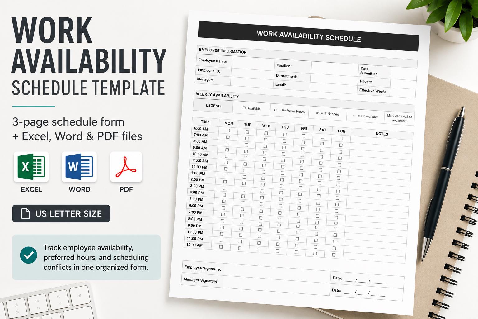 Workload Availability Chart Examples Work Availability Schedule Template | Employee Availability Form ...