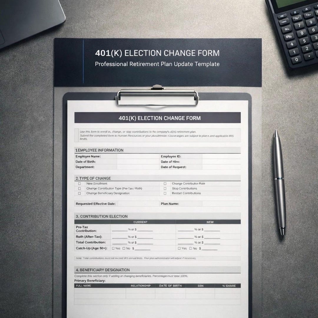 Contribution Election Form 401(k) Election Change Form | Editable Retirement Contribution Update ...
