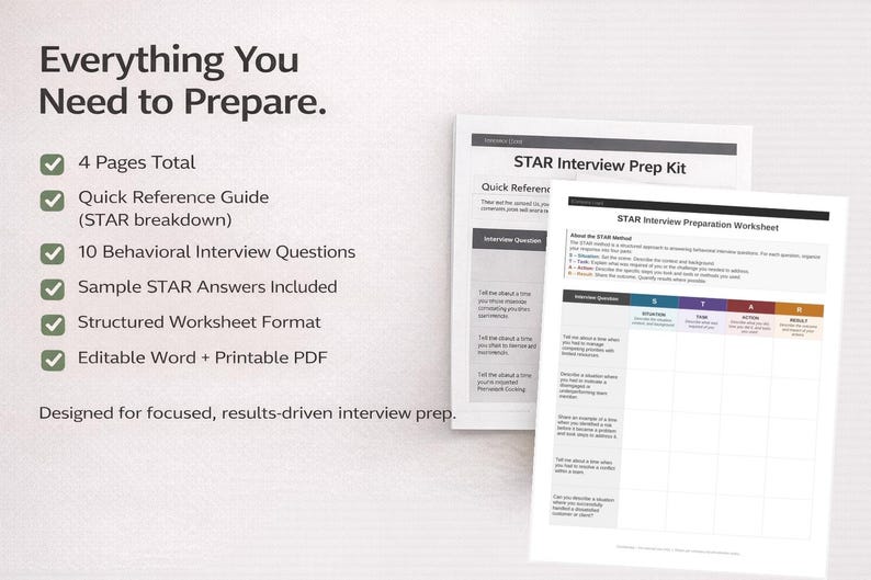 Behavioral Interview Star Worksheet Examples STAR Interview Prep Worksheet | Behavioral Interview Guide + Examples ...