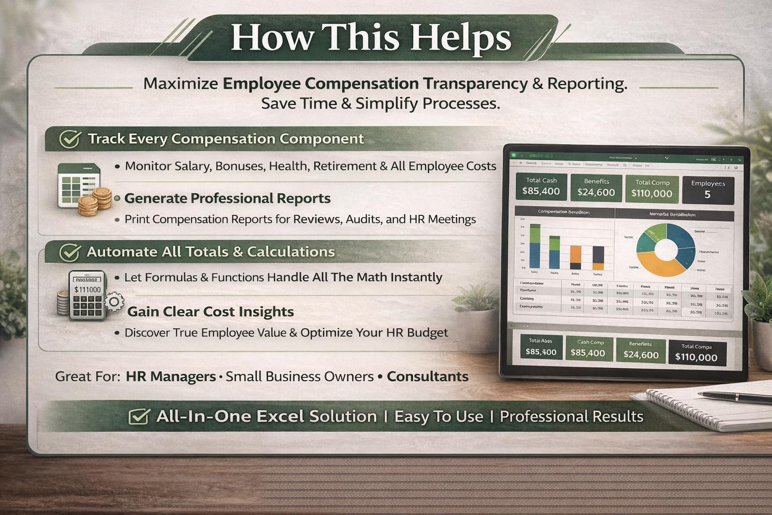 Comp Off Tracker Sample Total Compensation Tracker Excel | Employee Cost & Benefits Dashboard ...
