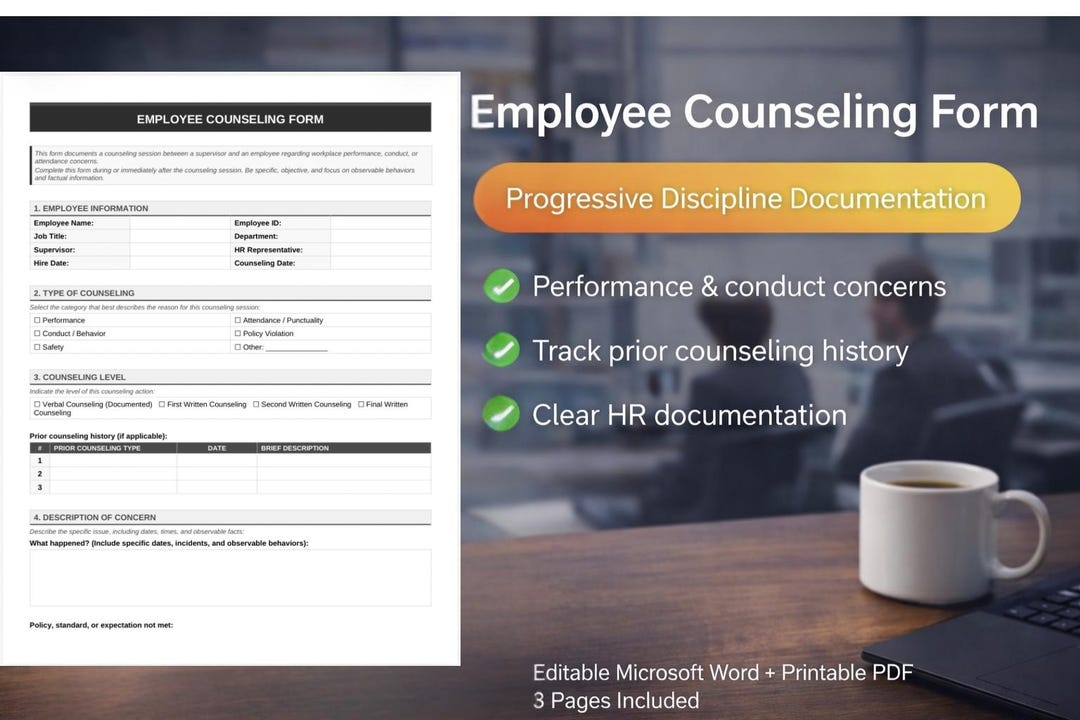 Employee Counseling Form | Progressive Discipline HR Documentation ...