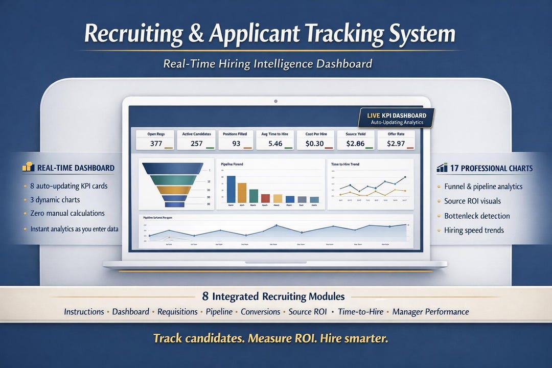 Recruiting & Applicant Tracking System Excel | Hiring Dashboard, ATS ...