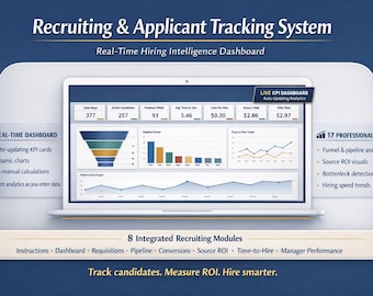 Recruiting & Applicant Tracking System Excel | Hiring Dashboard, ATS Spreadsheet, Candidate Pipeline, Recruiting KPI Tracker