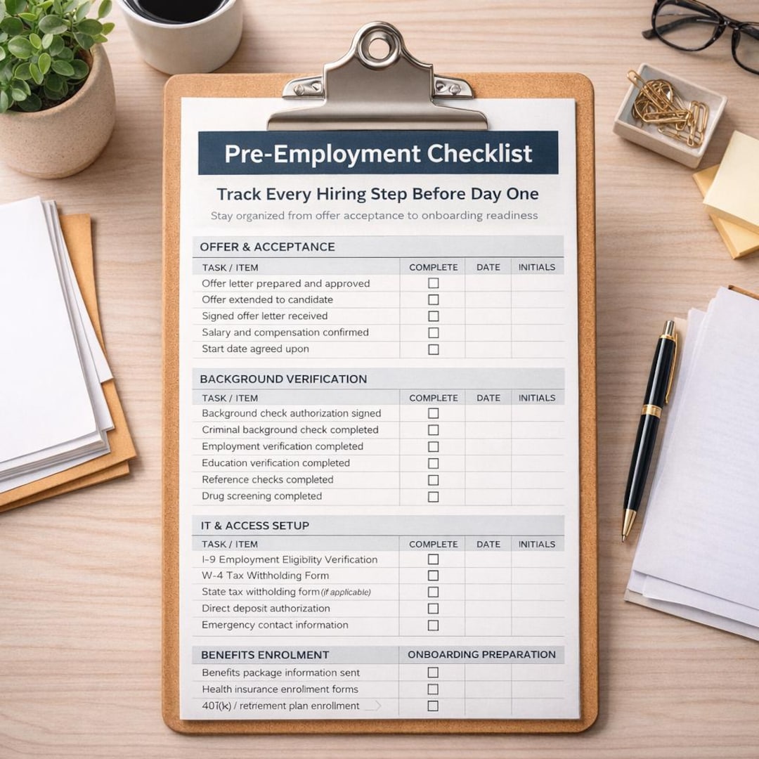 Pre-employment Checklist Template | New Hire Onboarding Checklist | HR ...