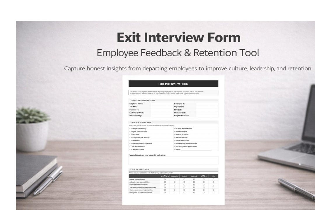 Retention Interview Template Exit Interview Form | Employee Feedback & Retention Questionnaire ...